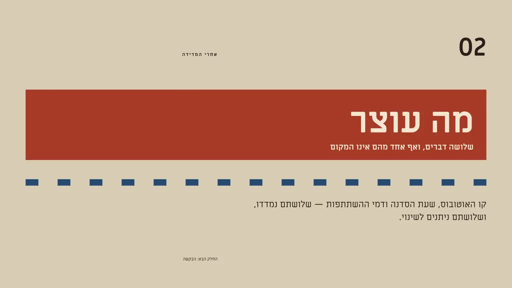שקופית בעיצוב רקמה: מחיצה — שדה מלא. שלושה דברים, ואף אחד מהם אינו המקום